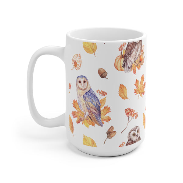 Autumn Owls Fall Leaves Coffee Mug 2-Sizes 11oz/15oz Dishwasher Microwave Safe