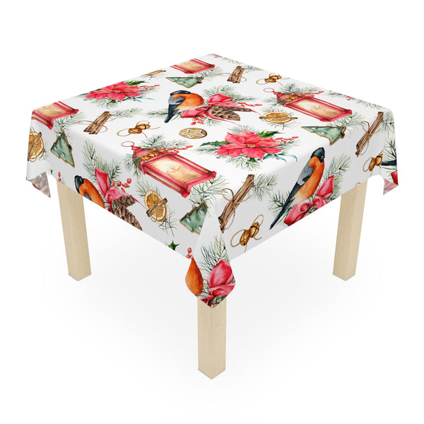 Christmas Bird Poinsettia Pattern Tablecloth Holiday Décor