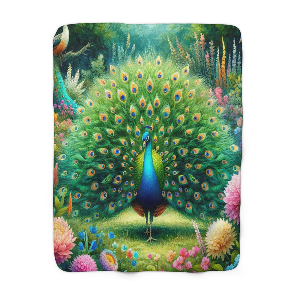 Gift for Gardeners Peacock Sherpa Fleece Blanket Throw