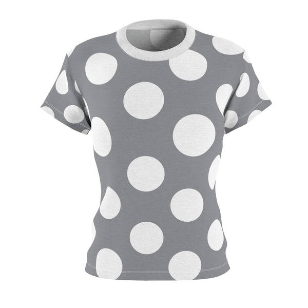 Grey White Polka Dot Women's Cut & Sew Tee T-shirt