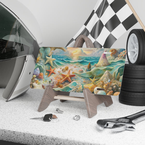 Starfish Seashell Ocean Front License Plate – Beach Sunset Coastal Tag