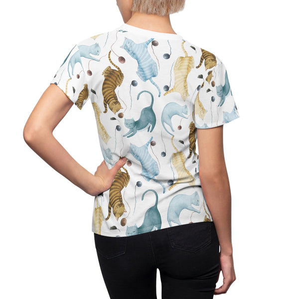 Cat Lovers Women's Cut & Sew Tee (AOP) Playful Kitten Shirt for Women