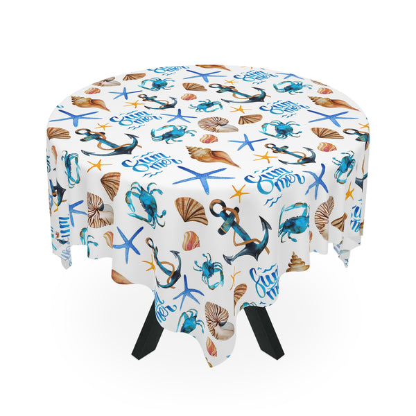 Summer Beach Seashells Anchor Pattern Tablecloth Décor