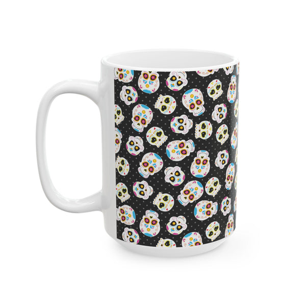 Day of the Dead Ceramic Coffee Mug, Black Sugar Skull, Dia de los Muertos Cup