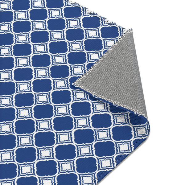 Blue White Geometric Pattern Area Rugs 3 Sizes Versatile Durable