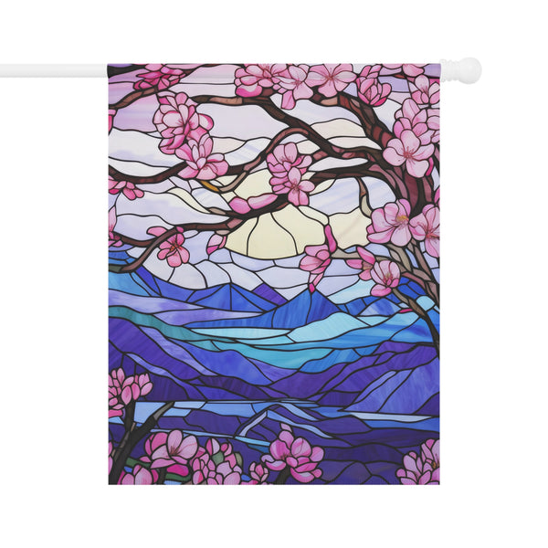 Decorative flag with cherry blossom design and stained glass effect