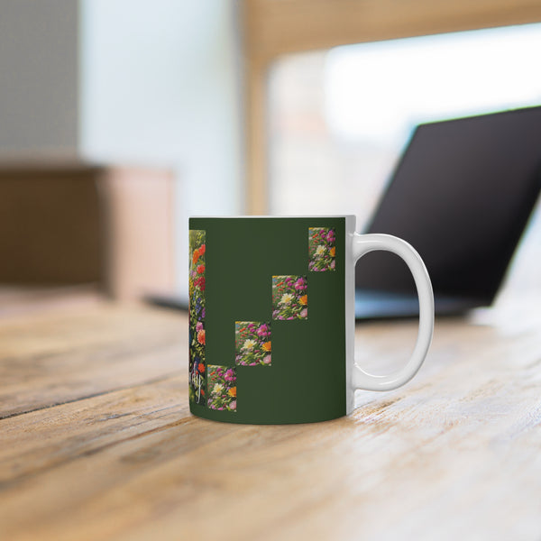Crazy Lady Plant White Ceramic Mug with Colorful Flowers