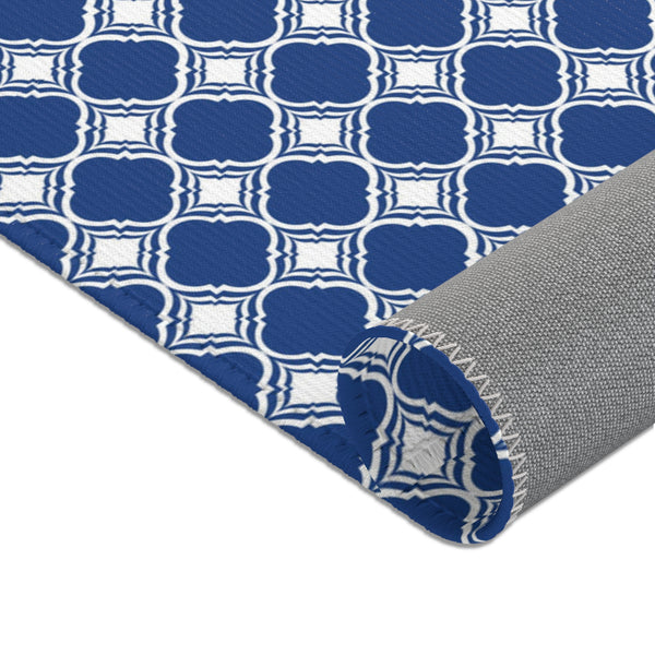 Blue White Geometric Pattern Area Rugs 3 Sizes Versatile Durable