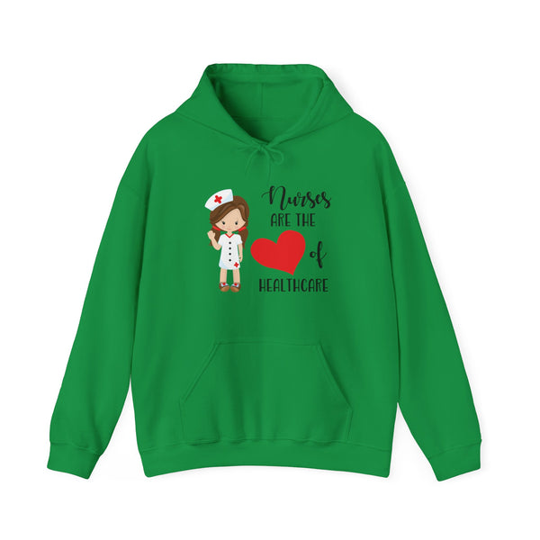 Brunette Nurse Hoodie Sweatshirt Heart of Healthcare, Nurse Hooded Sweatshirt