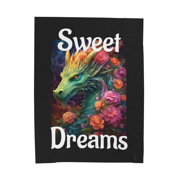 Colorful dragon design with flowers and 'Sweet Dreams' text on a black background