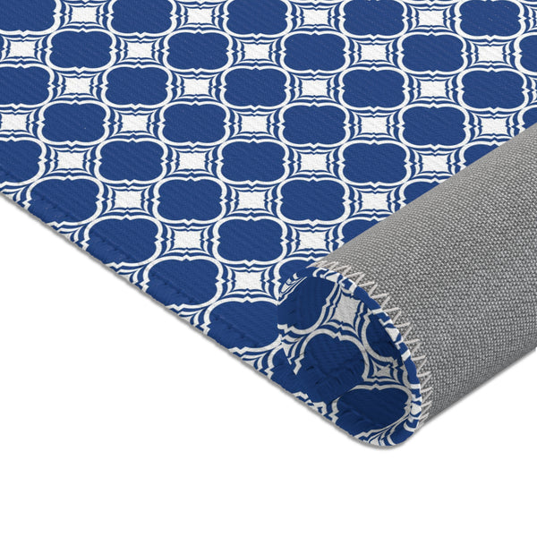 Blue White Geometric Pattern Area Rugs 3 Sizes Versatile Durable