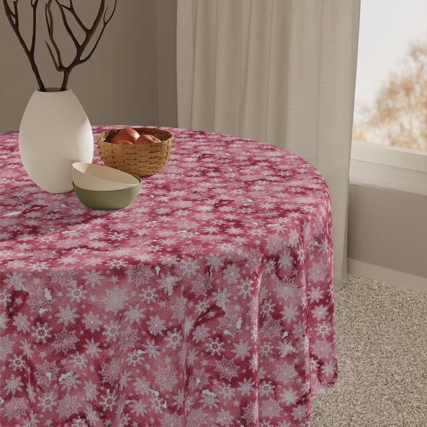 Pink White Snowflake Pattern Tablecloth Décor Holiday