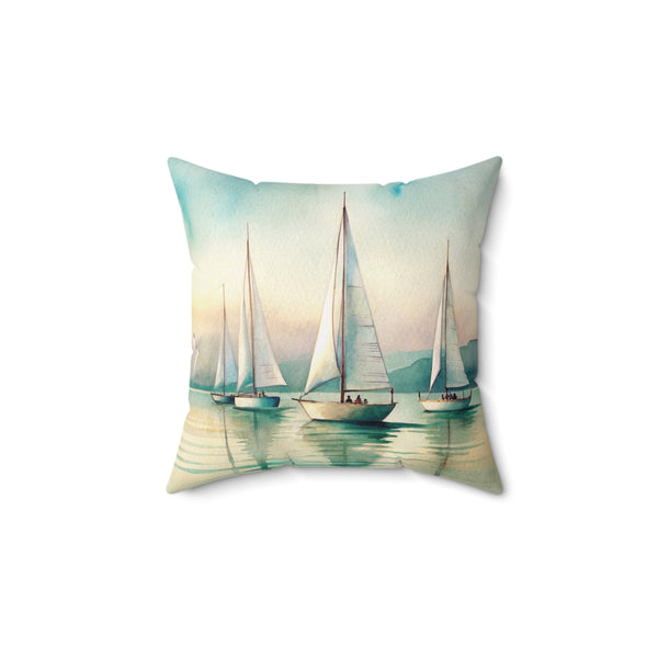 Nautical Throw Pillow, Sailboat Print, Coastal Home Decor, Beach House Accent,