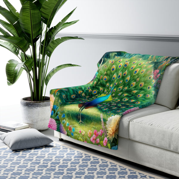 Gift for Gardeners Peacock Sherpa Fleece Blanket Throw