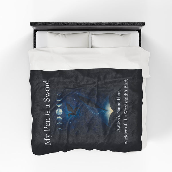 Personalized pillowcase with celestial design and text on a white background
