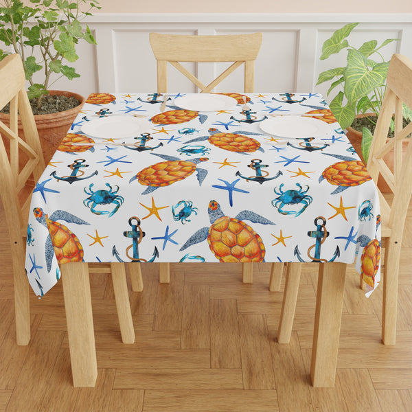 Sea Turtle Crab Beach Pattern Tablecloth Décor Nautical Theme