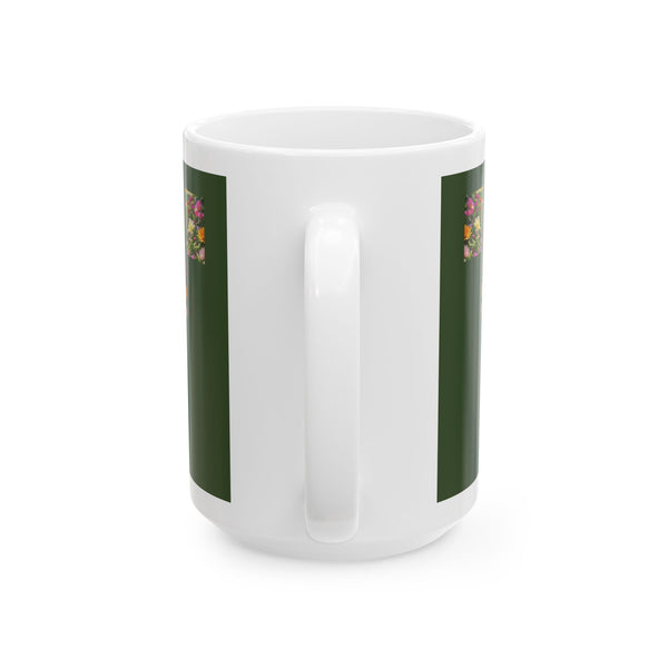 Crazy Lady Plant White Ceramic Mug with Colorful Flowers