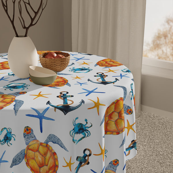 Sea Turtle Crab Beach Pattern Tablecloth Décor Nautical Theme
