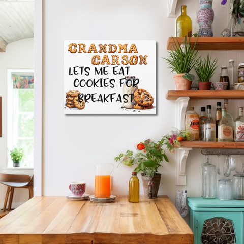 Gifts for Grandma Personalized Cookie for Breakfast Sign Canvas Home Decor