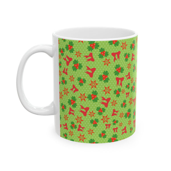 Christmas Green Floral Pattern Ceramic Coffee Mug – Holiday Gift Dishwasher Safe