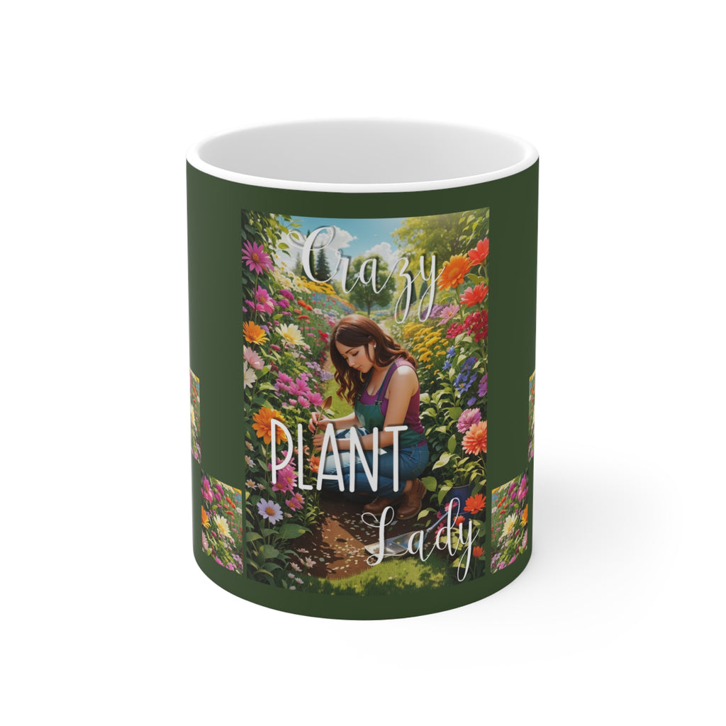 Crazy Lady Plant White Ceramic Mug with Colorful Flowers