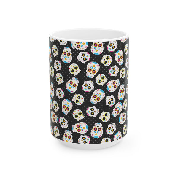 Day of the Dead Ceramic Coffee Mug, Black Sugar Skull, Dia de los Muertos Cup