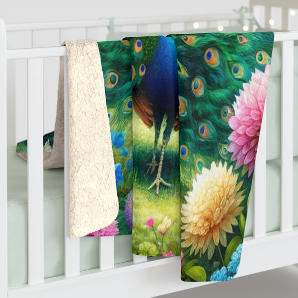 Gift for Gardeners Peacock Sherpa Fleece Blanket Throw