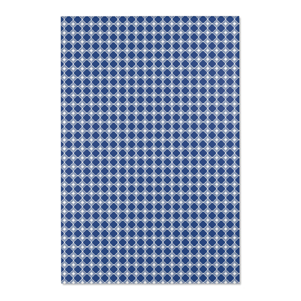 Blue White Geometric Pattern Area Rugs 3 Sizes Versatile Durable