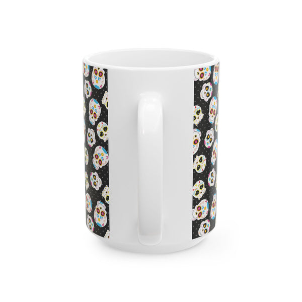 Day of the Dead Ceramic Coffee Mug, Black Sugar Skull, Dia de los Muertos Cup