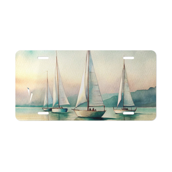 License plate with sailboat design on a white background