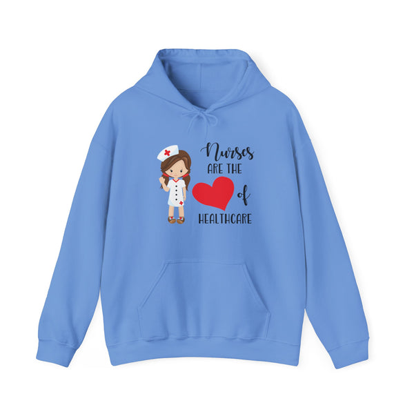 Brunette Nurse Hoodie Sweatshirt Heart of Healthcare, Nurse Hooded Sweatshirt