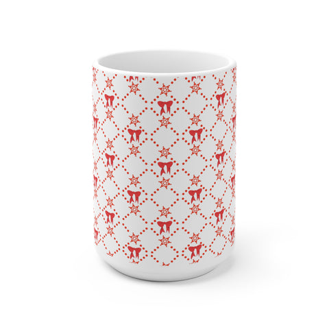 Christmas Mug with Red Bows White Ceramic Holiday Cheer 2-sizes 