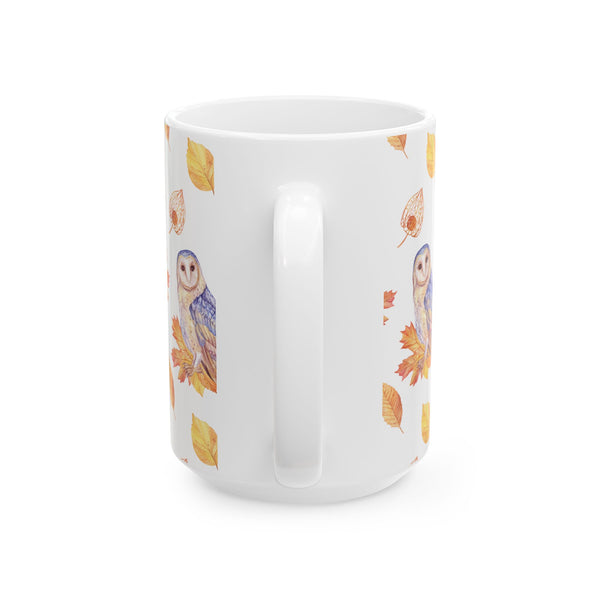 Autumn Owl Coffee Mug – Fall Leaves Ceramic Cup, Dishwasher & Microwave Safe