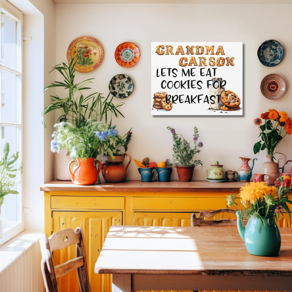 Gifts for Grandma Personalized Cookie for Breakfast Sign Canvas Home Decor