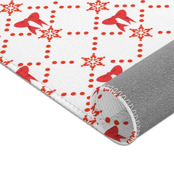 Christmas Red Bow Area Rugs Holiday Decor 3 Sizes Durable