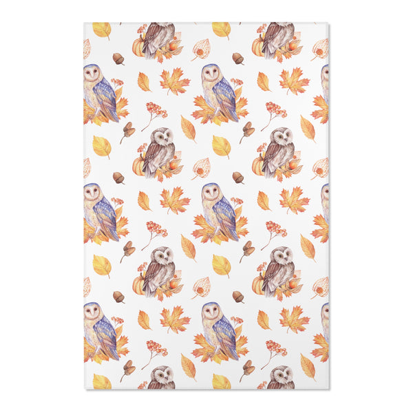 Autumn Owls Fall Leaves Area Rugs 3 Sizes Durable Hemmed Edge