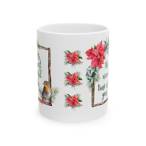 Christmas Coffee Mug – “Most Wonderful Time of the Year” Cup, 11oz/15oz Ceramic