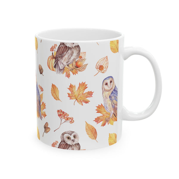 Autumn Owl Coffee Mug – Fall Leaves Ceramic Cup, Dishwasher & Microwave Safe