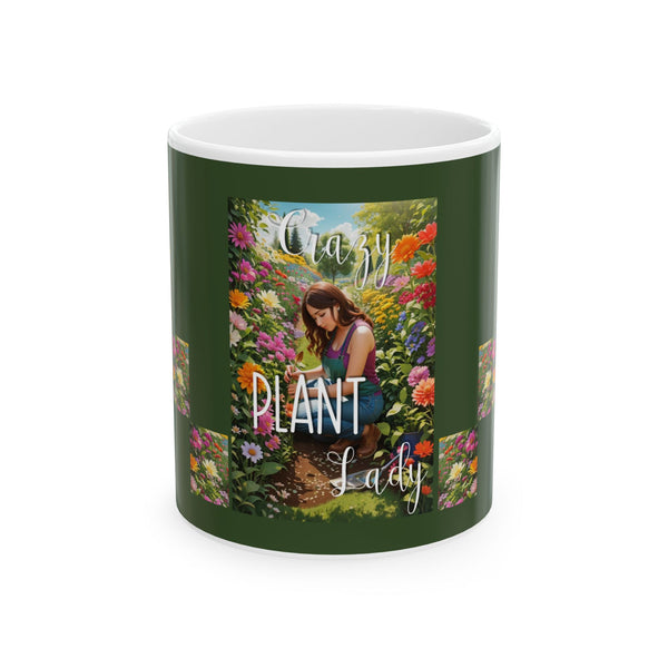 Crazy Lady Plant White Ceramic Mug with Colorful Flowers