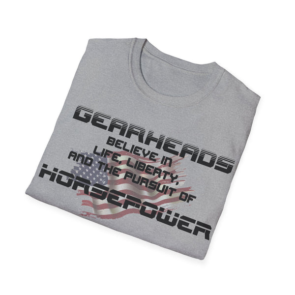 Gifts for Gearheads Pursuit of Horsepower American Flag Unisex Softstyle T-Shirt