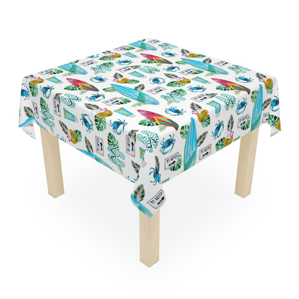 Beach Surfboard Flowers Tropical Pattern Tablecloth Décor