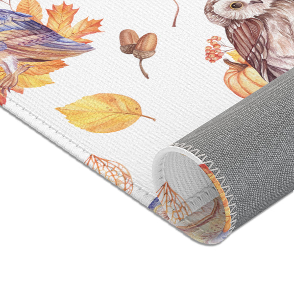 Autumn Owls Fall Leaves Area Rugs 3 Sizes Durable Hemmed Edge