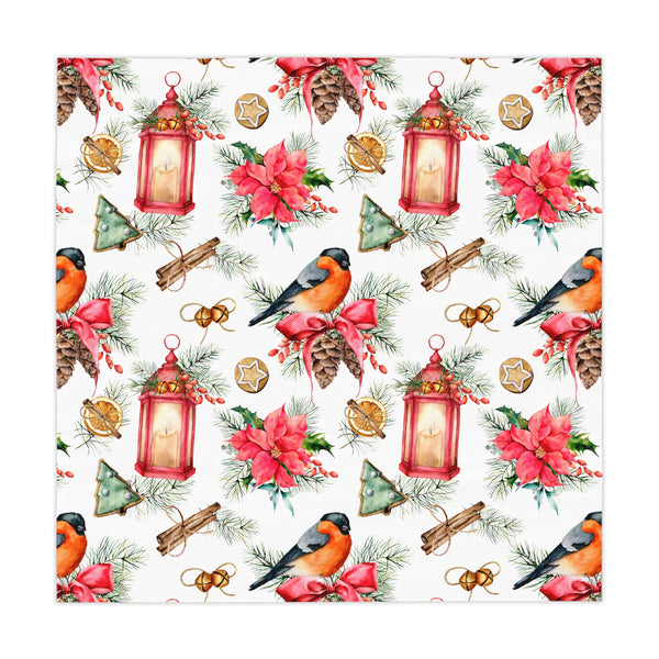 Christmas Bird Poinsettia Pattern Tablecloth Holiday Décor