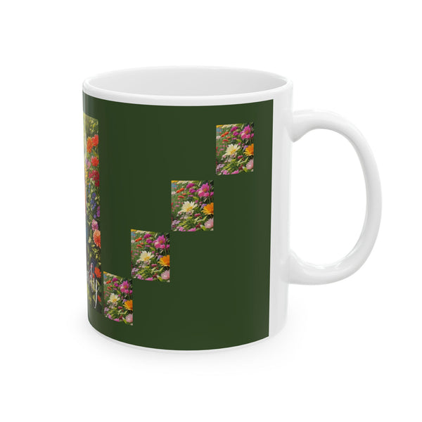 Crazy Lady Plant White Ceramic Mug with Colorful Flowers