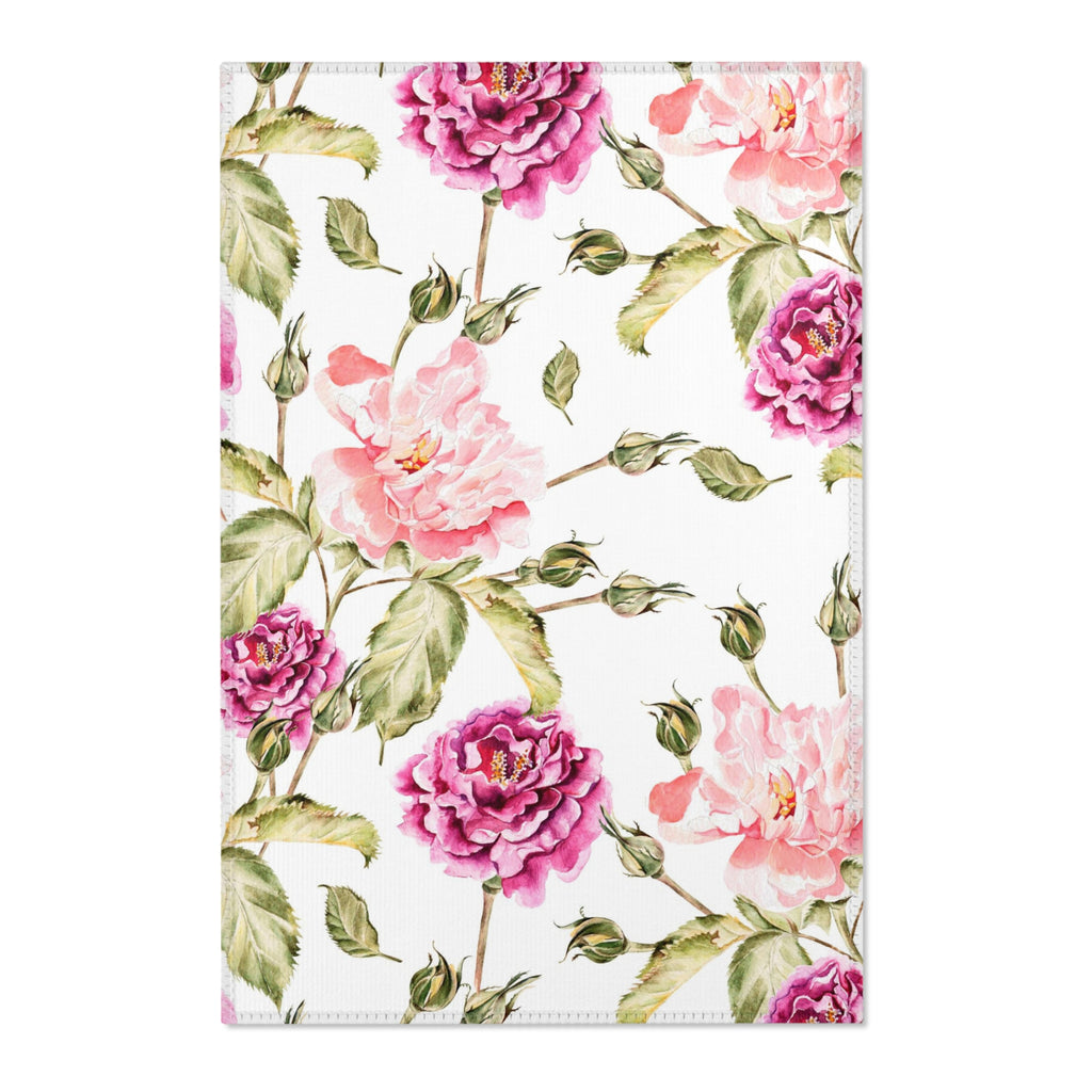 Pink Roses Area Rugs Home Decor Flower Feminine 3 Sizes Durable 