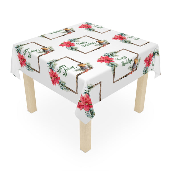 Christmas Happy Holidays Tablecloth Home Décor Poinsettias