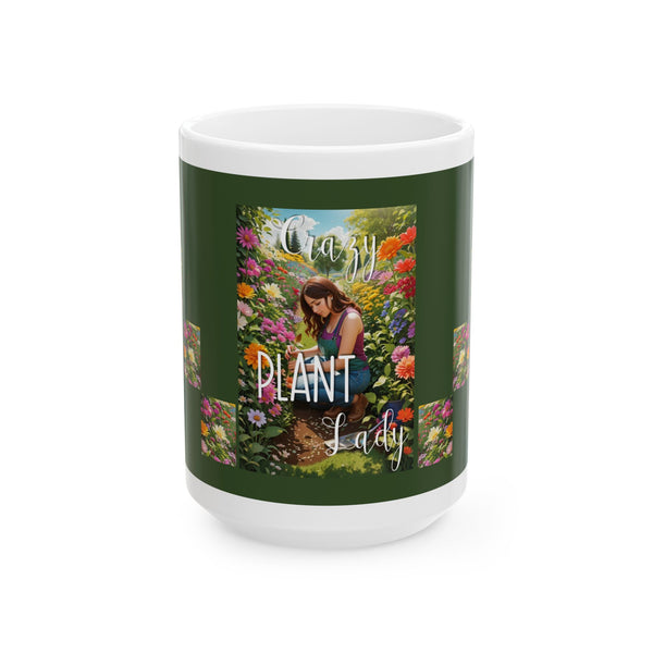 Crazy Lady Plant White Ceramic Mug with Colorful Flowers
