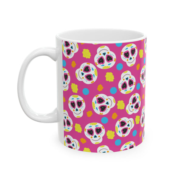 Pink Sugar Skull Day of the Dead Ceramic Coffee Mug – Dishwasher Safe Gift