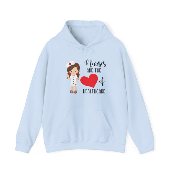 Brunette Nurse Hoodie Sweatshirt Heart of Healthcare, Nurse Hooded Sweatshirt