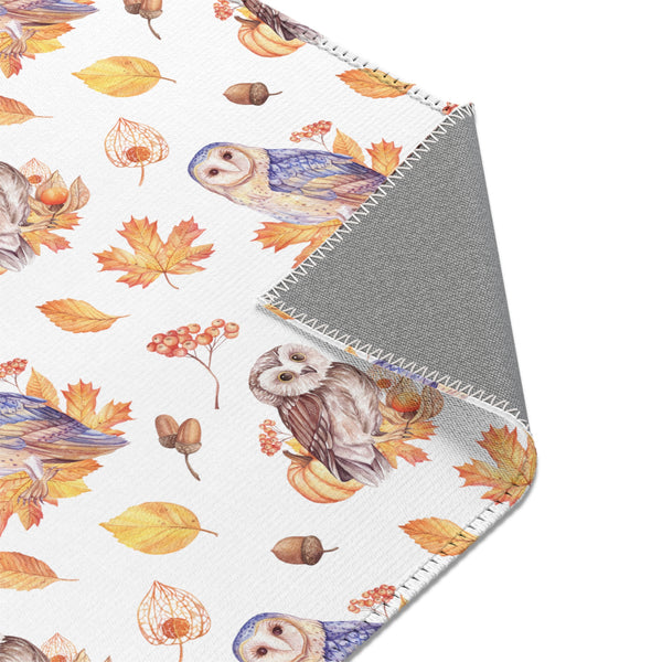 Autumn Owls Fall Leaves Area Rugs 3 Sizes Durable Hemmed Edge